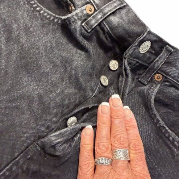 AGOLDE Women's Black Denim Shorts Raw Hem Button Fly Sz 24 - Picture 6 of 10